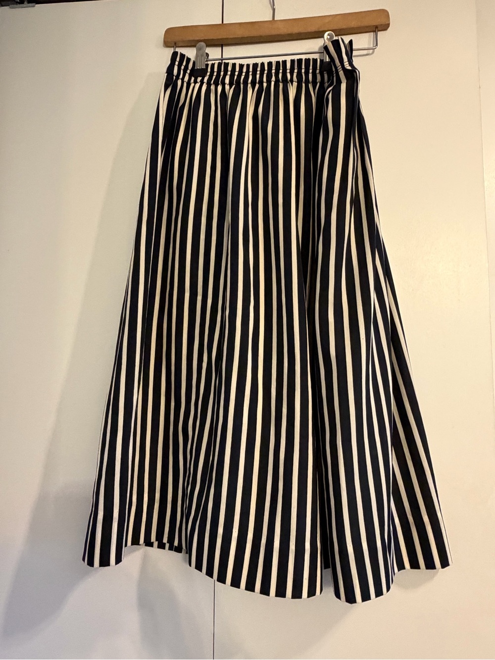 J. Crew Black and White Vertical Stripe Midi Skirt